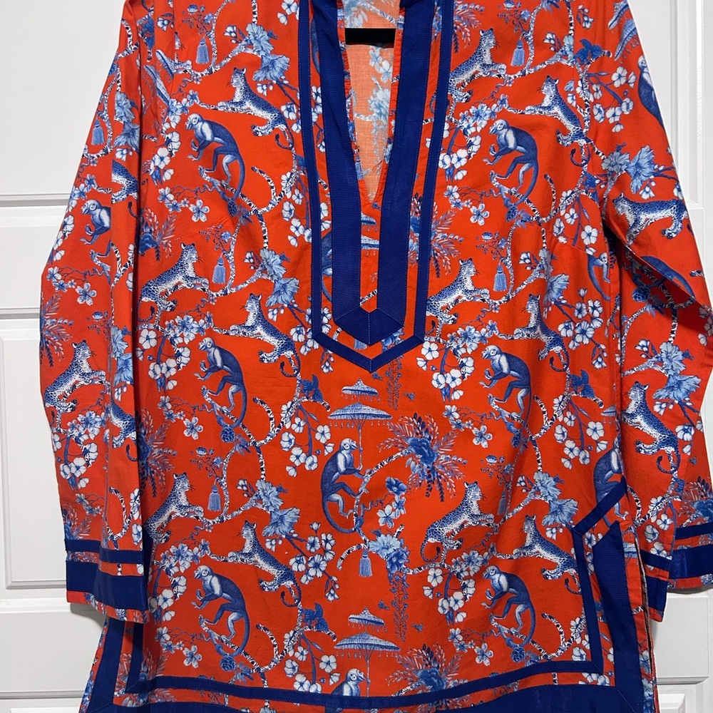 NicoBlu Vibrant Orange & Blue Printed Tunic Top